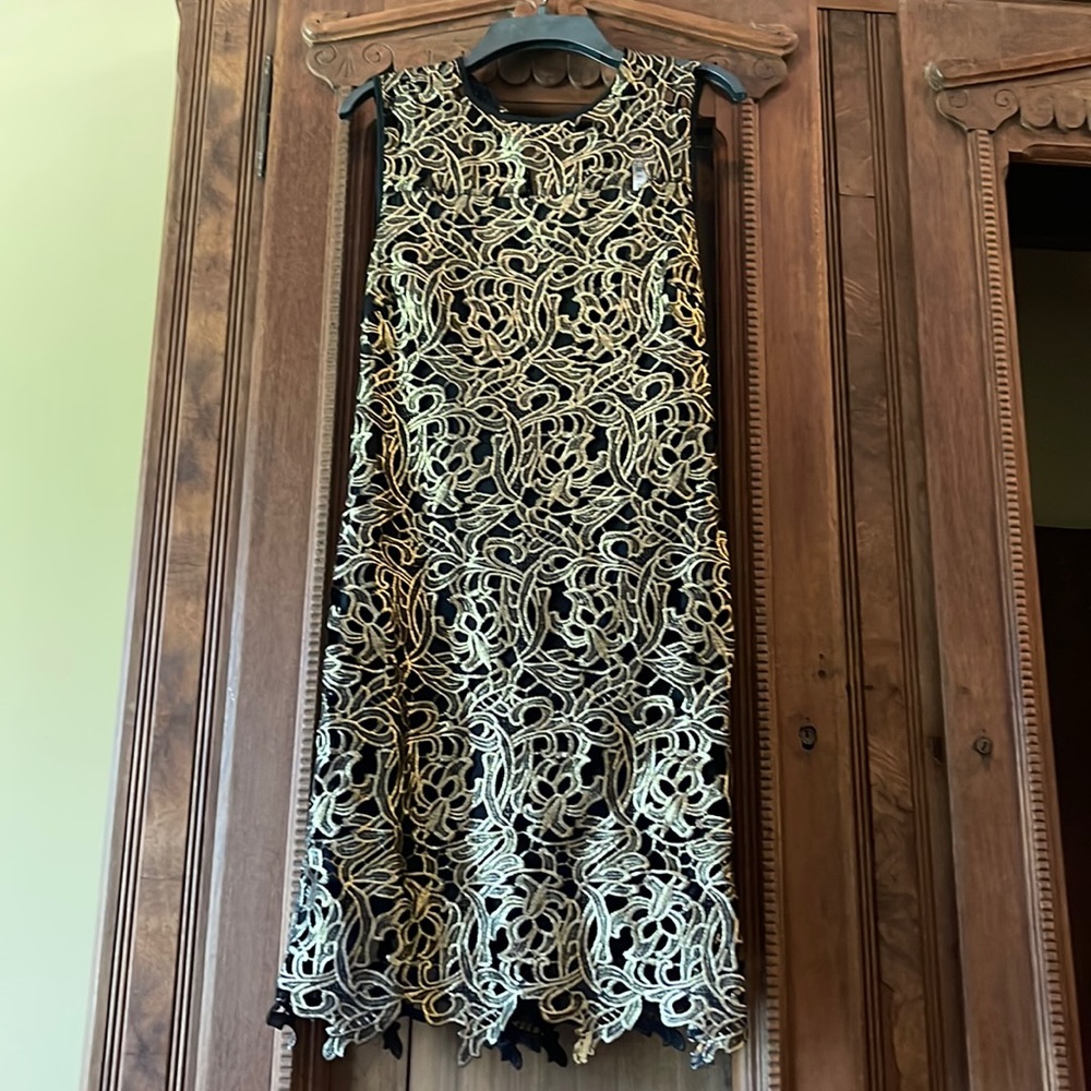 Gianni Bini Black and Gold Lace Dress, Size XS